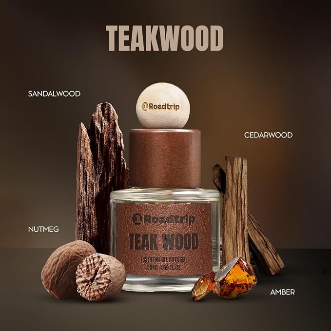 Car Air Freshener 50ML - Light Teakwood Fragrance - Cup Holder Diffuser - Car Interior Accessory - Non Toxic Air Freshener for Men & Women
