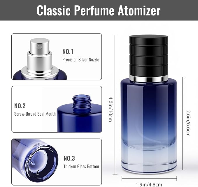 Black Glass Perfume Bottle - Empty Refillable Cologne Sprayer with Fine Mist Atomizer, Portable Travel Spray Container with 3 Dispenser Tools
