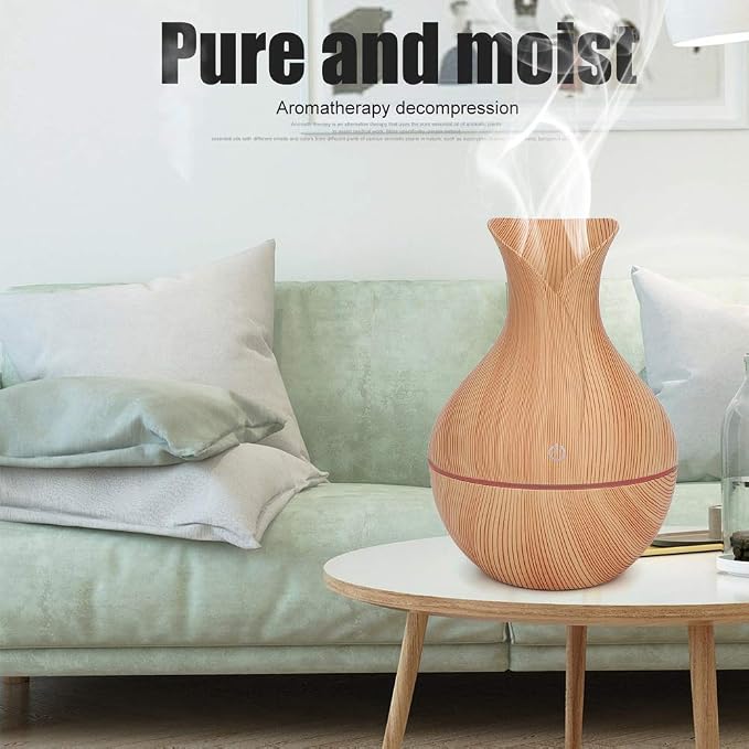 Ultrasonic Humidifier,Portable USB Mute Ultrasonic Diffuser Essential Oil Humidifier with 7 Colors LED Night Light for Home,Bedroom,Living(Light Wood Grain)