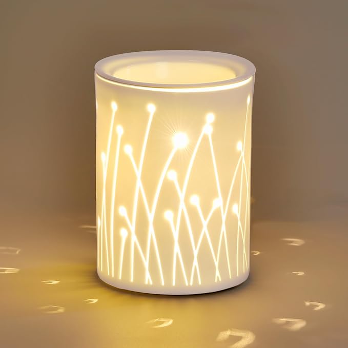 Ceramic Essential Oil Burner Aromatherapy, 3-in-1 Candle Wax Melt Warmer, Fragrance Melter White for Home Office Bedroom Aromatherapy Gift Decor, Flygrass