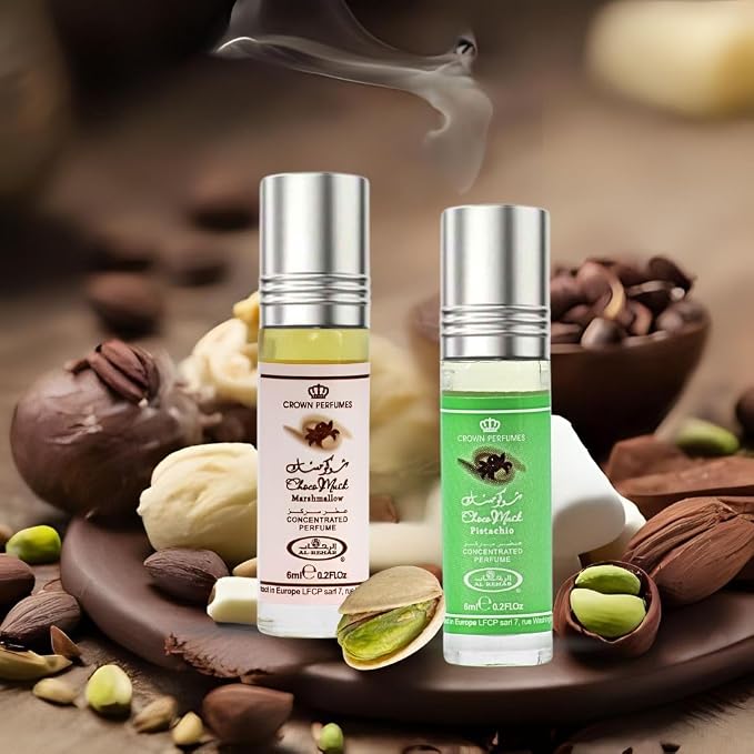 Al-Rehab Choco Musk Marshmallow & Pistachio 6ml (0.2 oz) | Sweet Gourmand Fragrance | Chocolate, Vanilla, Fruity & Nutty Scents | Long-Lasting Roll-On Fragrance Oils (Bundle)