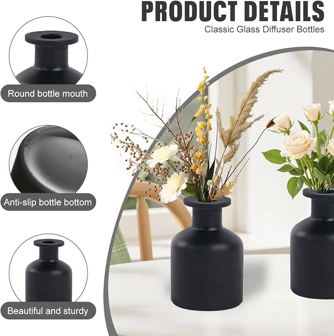 1Pcs 150ml/5OZ Fragrance Diffuser Bottles Empty Glass Gradient Color Diffusers Vase Fragrances Scent Bottles Essential Oils Fragrances Jar Reed Diffuser for Room Air Fresh Home Decorative(Black)