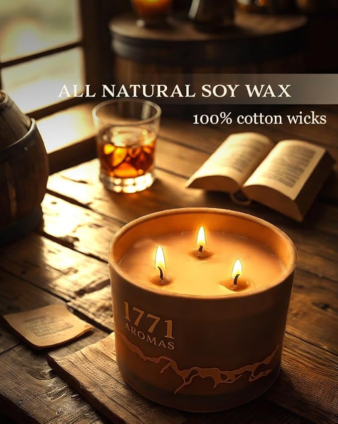 Hogshead Whisky Scented Candles - 100% Natural Soy Wax - Large 3 Wick Jar Candle - Up to 50 Hours Burning Time - Candles for Home - Gift-Ready Candle for Men & Women - Aromatherapy