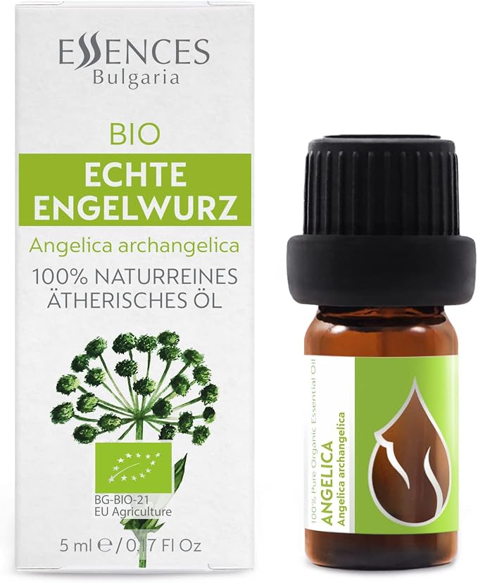 Essences Bulgaria Organic Angelica Essential Oil 1/6 Fl Oz | 5ml | Angelica archangelica | 100% Pure and Natural | Undiluted | Therapeutic Grade | Family Owned Farm | Steam-Distilled | Non-GMO | Vegan