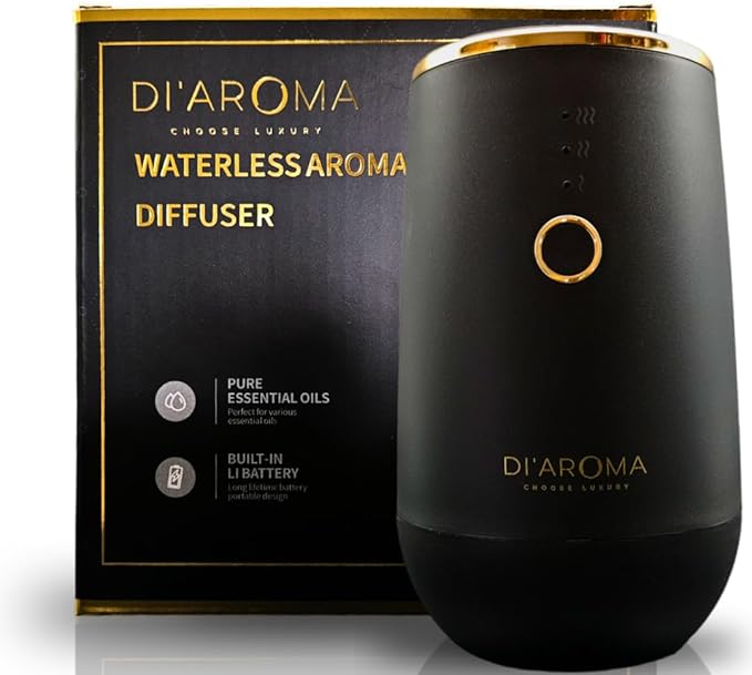 Waterless Essential Oil Diffuser – Portable Nebulizing Aroma Oil Diffuser for Car, Home & Office, USB Rechargeable, Silent Operation, No Water Needed, Di'Aroma (White)