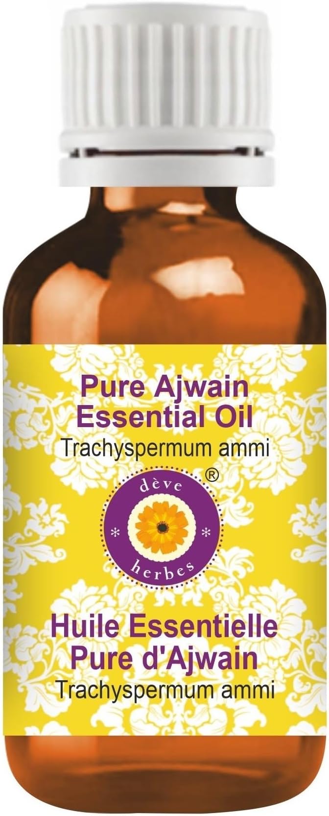 Deve Herbes Pure Ajwain Essential Oil (Trachyspermum ammi) Steam Distilled 50ml (1.69 oz)