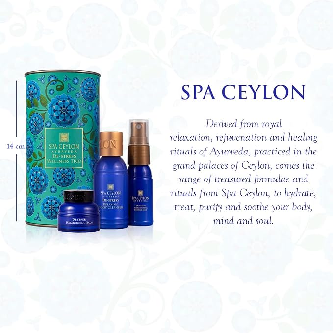 SPA CEYLON De-Stress Wellness Trio Set, Holistic Spa Essentials for Calming, Natural Ingredients, Ayurvedic Bath Gift Set, Shower Gel, Body Mist, Balm (150 g, Frankincense)