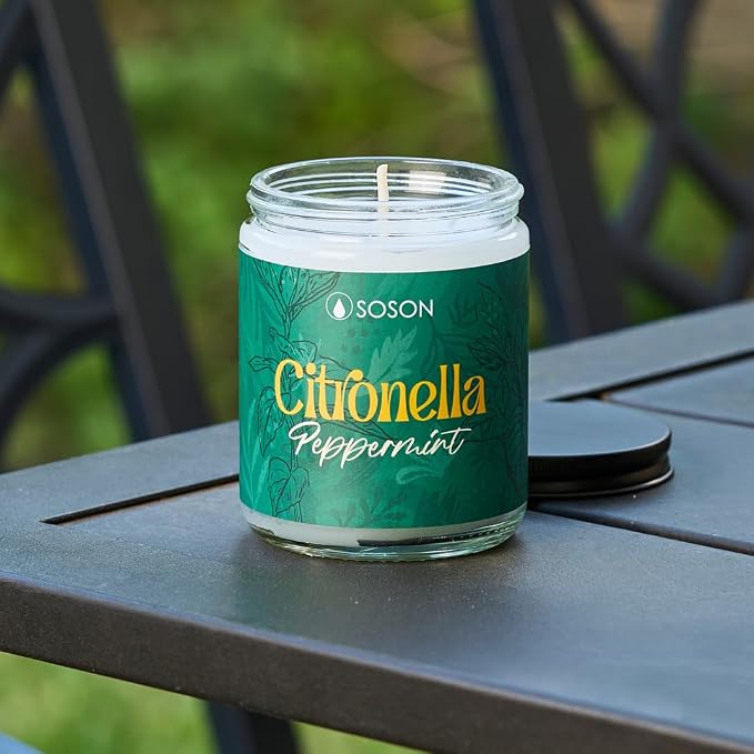 Simply Soson Citronella Peppermint 9oz Scented Candle Fresh Mint Aromatherapy Candle for Indoor & Outdoor Use, Summer Home Fragrance