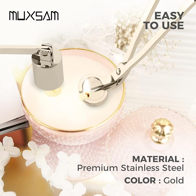 MUXSAM Candle Wick Trimmer, Wick Cutter, Steel Candle Scissor, Wick Clipper, Candle Shear Candle Care Tool for Scented Candle Lovers Gifts, Safely Remove Cut Wick Reduce Soot, Gold