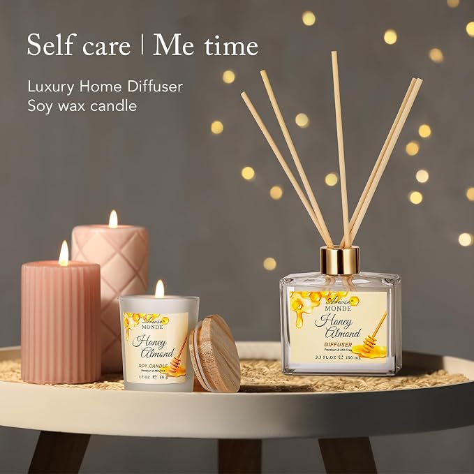 Bath & Body Gift Set, 15 Pcs Honey Almond Scented Bath Set, Home Spa Bath Gift Basket Pamper Gifts for Women Her Mom Friends Sister, Relaxing Spa Gift Baskets for Women Self Care Package