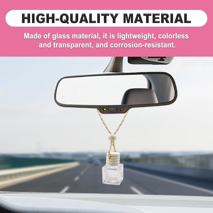 5 pcs Car Hanging Empty Glass Perfume Bottles Pendant Bottle, DIY Air Freshener Pendant, Empty Clear Glass Essential Diffuser Oil Aromatherapy, Glass Bottle Decor (Square)