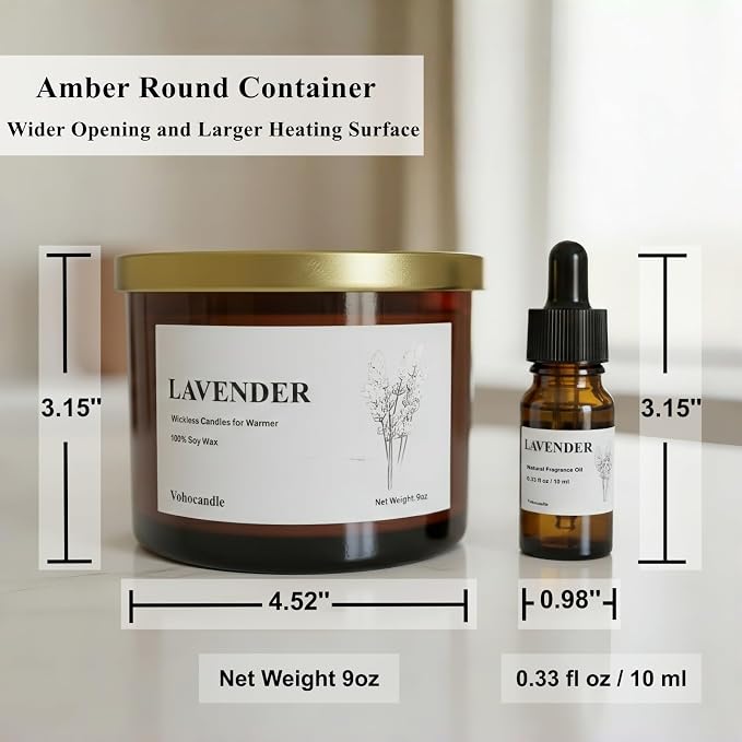 VOHO Lavender Wickless Candles for Candle Warmer Lamp, 9oz Soy Scented Candles & 10ml Essential Oil for Customizable Aroma, Wickless Lavender Candle for Warmer Lamp Birthday Housewarming Holiday Gifts