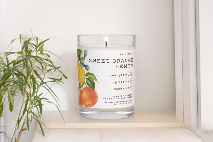 LEOBEN CO – Sweet Orange Lemon Scented Candle – 9oz, B.B. Wellness Collection Design – 50 hr Burn Time – Poured in California Using Vegan Soy Wax and Essential Oils – Made in Small Batches