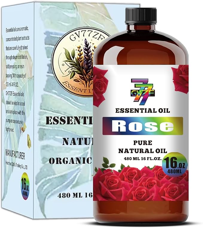 Rose Essential Oil, Rose Oils, for Diffuser, Massage, Bath, DIY Candles, Soap, Humidifier, Bedroom, Office, Gift, Essential Oil, GV77ZF Rose Fragrance Oil - 16 fl oz (480 ml)