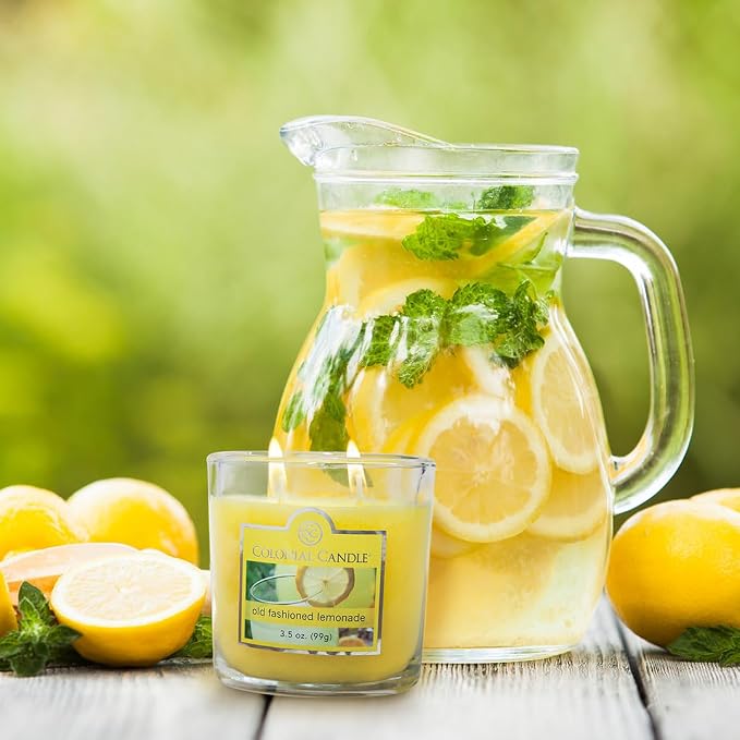 Colonial Candle Old Fashioned Lemonade Jar Candle, 2 Wick, 3.5 oz, Mottled Wax Candle