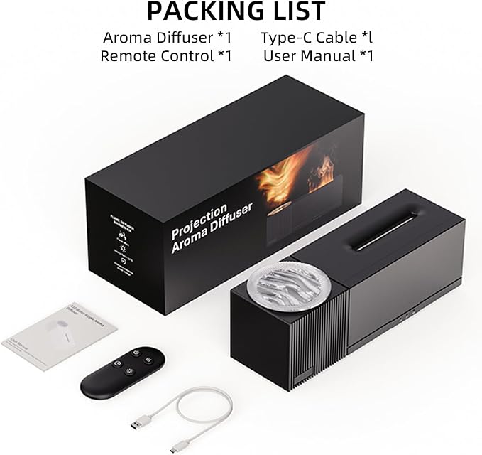 Starry Sky Aroma Diffuser with Flame Effect, 150ml Ultrasonic Essential Oil Humidifier, 7 Colors LED, Remote Control, Timer, Ultra-Quiet for Bedroom, Office, Home Relaxation(Black)