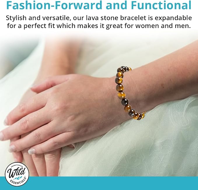 Wild Essentials Triple Band Namaste Lava Stone Essential Oil Diffuser Wrap Bracelet, Expands to Any Size, Aromatherapy Jewelry Gift Set and 100% Pure Oils (Lavender, Lemongrass, Orange, Peppermint)