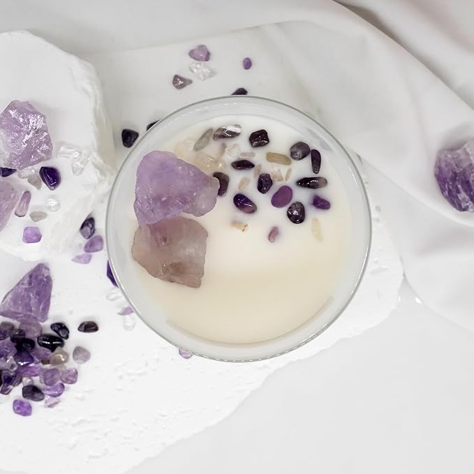 AvaConcept Amethyst Crystal Candle – 10oz / 280g | English Pear & Freesia Aromatherapy | Hand-Poured Soy Wax | Genuine Healing Crystals Embedded | Balance, Protection & Healing | Gift Box Included