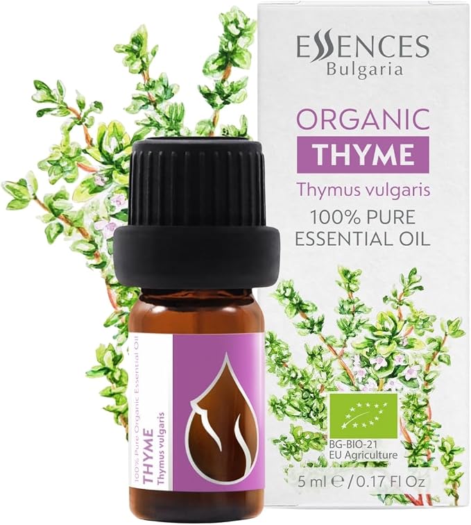 Essences Bulgaria Organic Thyme Essential Oil 1/6 Fl Oz | 5ml | Thymus vulgaris | 100% Pure and Natural | Undiluted | Therapeutic Grade | Family Owned Farm | Steam-Distilled | Non-GMO | Vegan