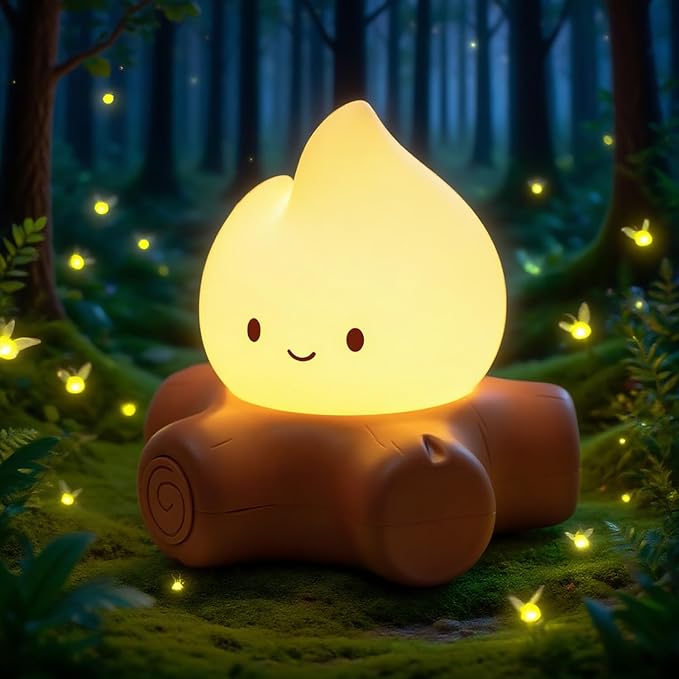 WANIDEA Fake Campfire Lamp, Ambient Lighting, Desk Accessories, Portable Rechargeable Night Light, Candlelight Mode Mood Lighting, Bedroom, Desktop, Camping Decor, Cute Gifts