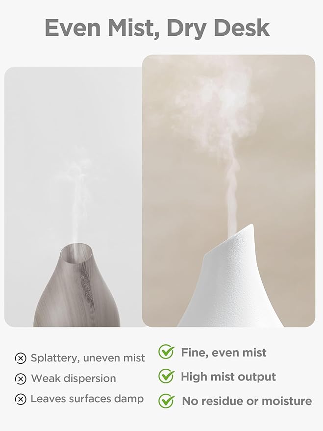 InnoGear Essential Oil Diffuser, 300ml Ceramic Diffuser for Home Handcrafted Stone Aromatherapy Diffusers Ultrasonic Cool Mist Humidifier Vaporizer 4 Timers, White Vase-Shaped Ceramic, Large
