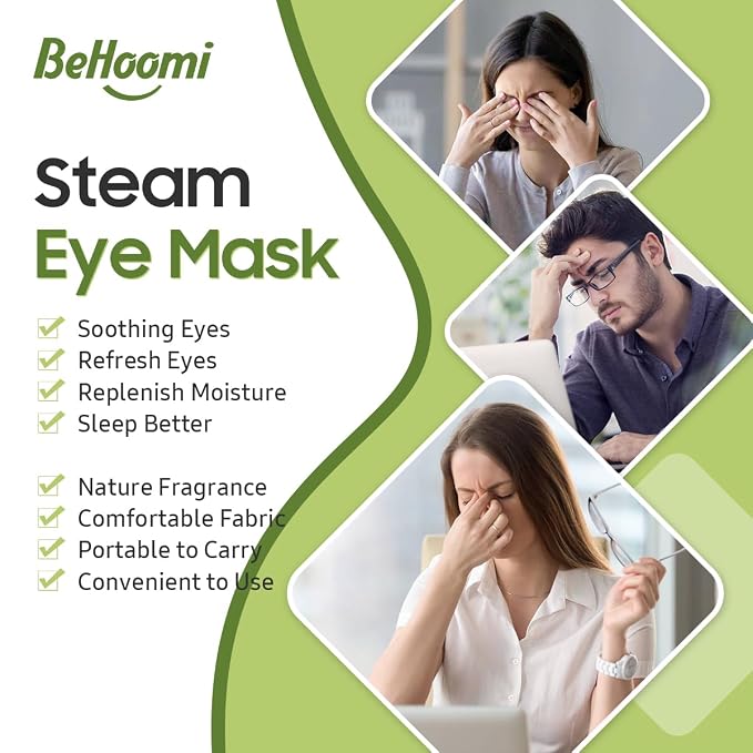 BeHoomi Steam Eye Mask, 10Packs Heated Eye Mask, Self Heating Disposable SPA Warm Compress for Eyes Sleep Mask, Travel Essentials & Relaxation Gifts for Women (Green Tea Scent)