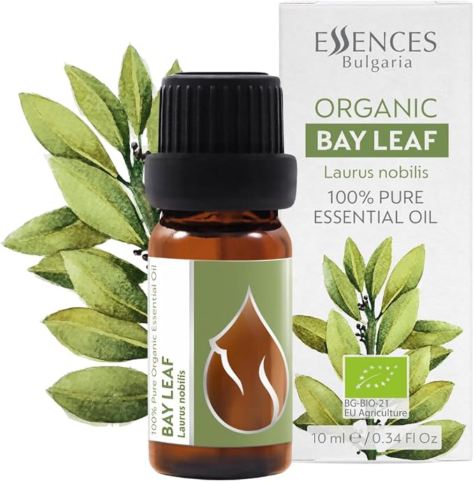 Essences Bulgaria Organic Bay Leaf Essential Oil 1/3 Fl Oz | 10ml | Laurus nobilis | 100% Pure and Natural | Undiluted | Therapeutic Grade | Family Owned Farm | Steam-Distilled | Non-GMO | Vegan