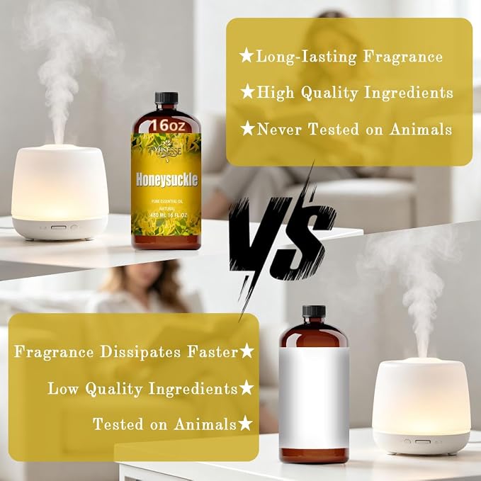 Honeysuckle Essential Oil, Honeysuckle Oil 16 Fl Oz 480ml for Diffuser Yoga Soap & Candle Making – with 0.33 Oz Roller Ball & Funnel YHSESSE Essential Oils