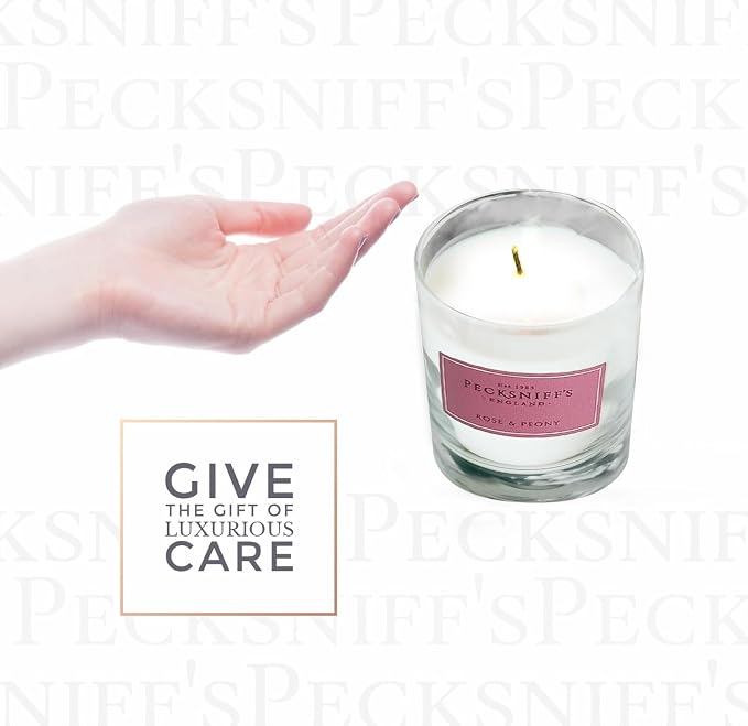 Pecksniffs White Scented Candle - Rose & Peony Fragrance Candles for Home Scented - Elegant Glass Vessel - 1 Wick Luxury Candles, 184g/6.49oz
