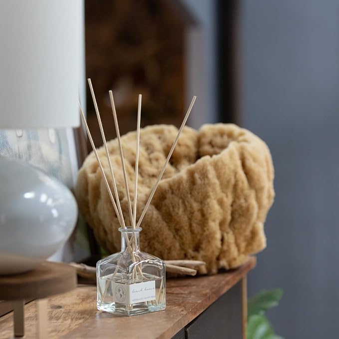ECO CANDLE CO. Reed Diffuser Set, Beach House, 4 oz. - Scents of Melons & Ocean Air - Premium Phthalate Free Fragrance and Essential Oil Blends, Clear Glass, 12 Reed Sticks, Recycled Kraft Box