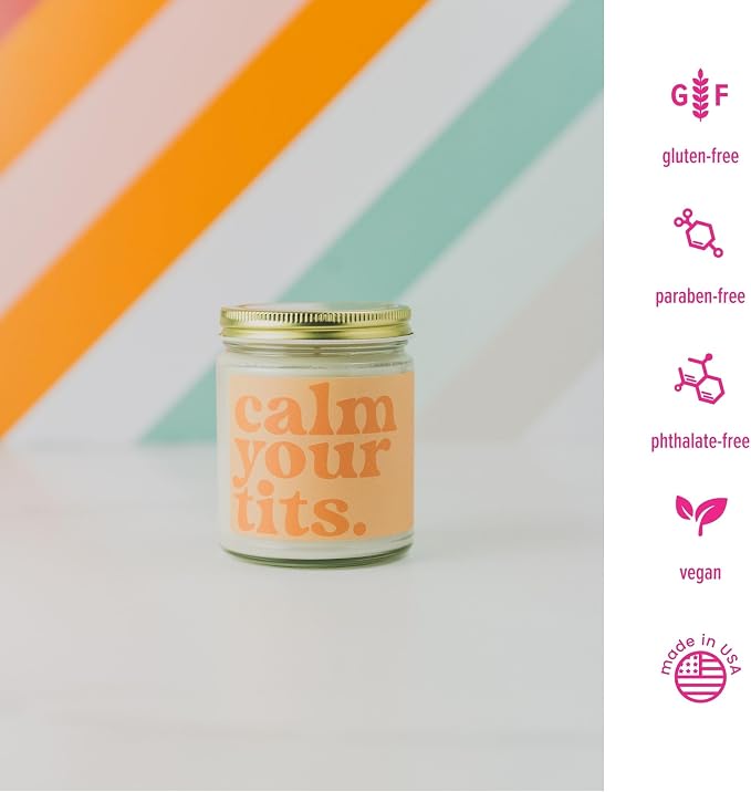 Austy Lou ‘Calm Your Tits’ Soy Candle – 9oz – Orange Mango Chili Scent – Bold & Tropical, Vegan, Paraben-Free, Hand-Poured in USA