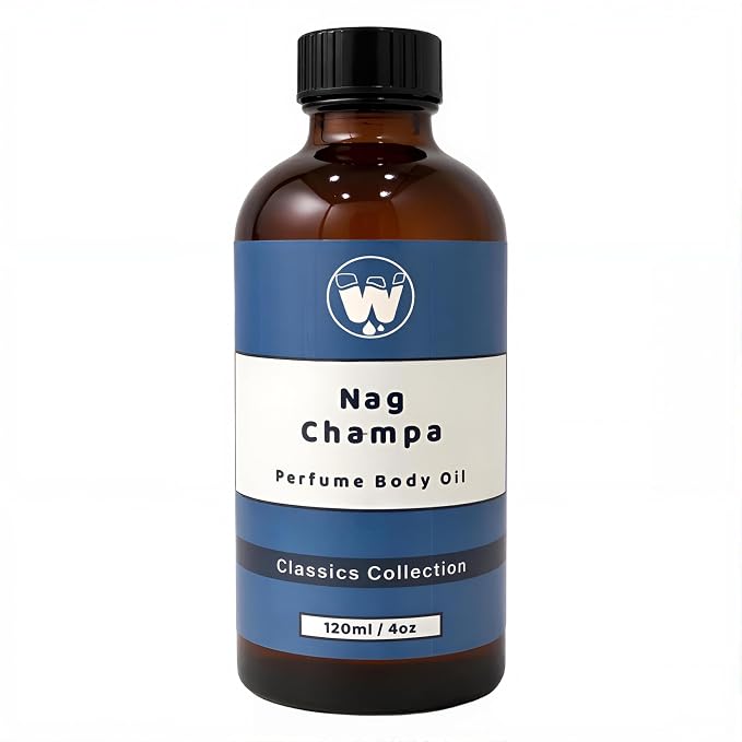 WagsMarket - Nag Champa Perfume Oil, from 0.33oz Roll On to 4oz Glass Bottle (4oz Glass Bottle)