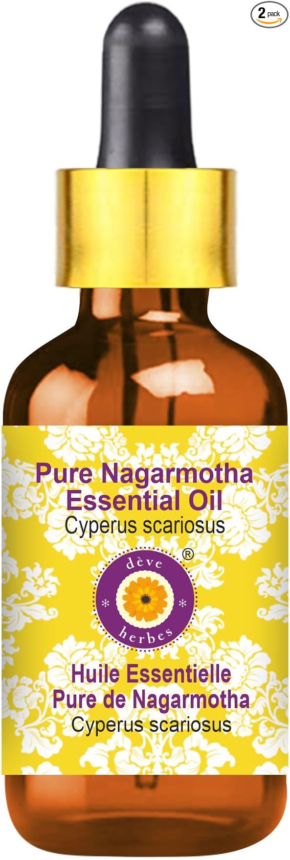 Deve Herbes Pure Nagarmotha Essential Oil (Cyperus scariosus) with Glass Dropper Steam Distilled 10ml (0.33 oz)