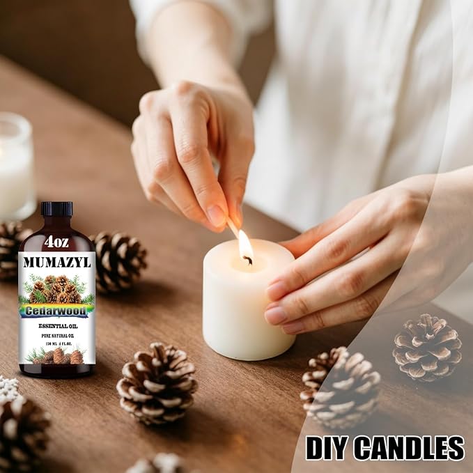Cedarwood Essential Oil, Cedarwood Oil 4 Fl Oz 120ML for Diffuser Humidifier Yoga Cleaning DIY Candle Soap Making MUMAZYL Essential Oils