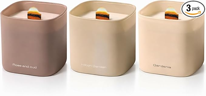 Set of 3 Premium Scented Soy Candles Gift Set | Nature's Bloom Collection - Gardenia, Hilton Garden and Rose & Oud | Crackling Wood Wick | Luxury Candles for Relaxation, Home Décor, Gifts | 9.8oz Each
