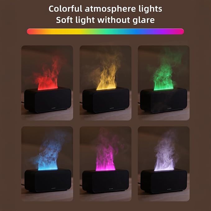 7-Color Simulated Flame Humidifier,Humidifier for Bedroom,Office,Car,Portable USB Flame Aroma Diffuser,Mini Ultrasonic Cool Mist Diffuser with Auto Shut-Off(Black)