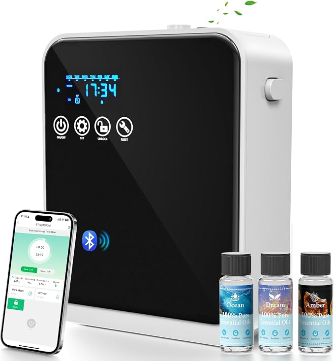 Waterless Essential Oil Diffuser,Hotel Home Aromatherapy Scent Diffuser with APP Control & Touch Screen,Auto Timer,250ml,Cover 1500 sq.ft|Whole House,Large Room Air Freshener for Home,Office,Classroom