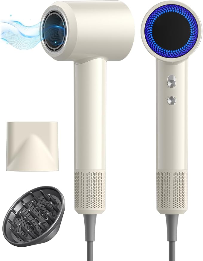Blow Dryer, 160000RPM Brushless Motor Blow Dryer with 500M Negative Ions Fast Drying Hairdryer, Thermo-Control Low Noise Compact Hair Dryer with 2 Magnetic Nozzles for Curly or Straight Hair