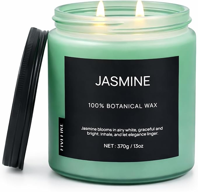 Jasmine Home Scented Candles, 13oz Organic Soy Wax, 76-Hour Clean Burning, Natural Candles Non Toxic, Floral Scent for Relaxation, Aromatherapy Housewarming Candle for Men Women