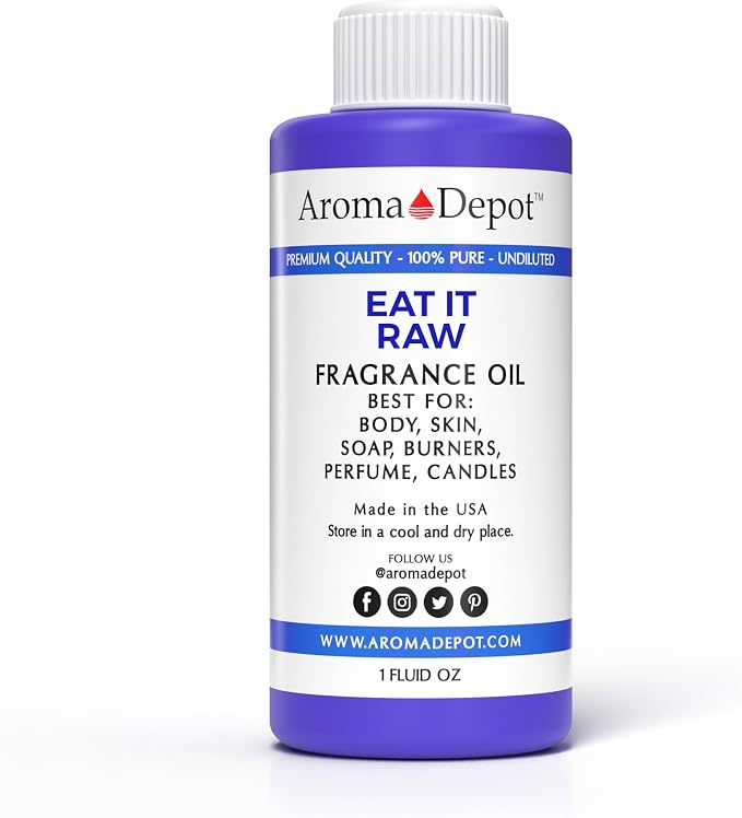 Aroma Depot 1oz. Eat It Raw Fragrance Oil, Perfume, Skin Oil, Scented Oil.Can be Used for Candles, Bath Bombs, Body Butter, Creams, and lotions. Works for diffusers, Burners, or heaters.