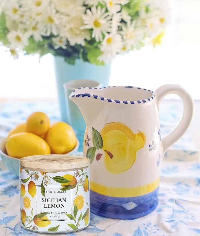 Lemon Candle, Sicilian Lemon Scented Candle, Large 3 Wicks Candle, 14 oz