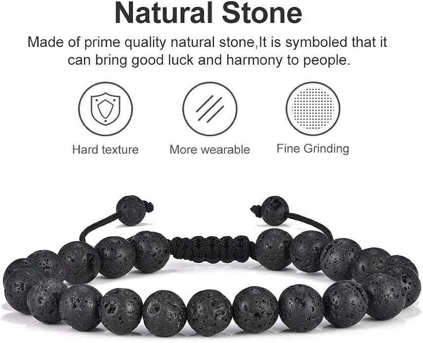 M MOOHAM Mens Bracelet - Beaded Natural Stone 8mm Tiger Eye Matte Agate Lava Rock Bracelets for Men Teen Boys Grandpa Dad Birthday Gifts Jewelry