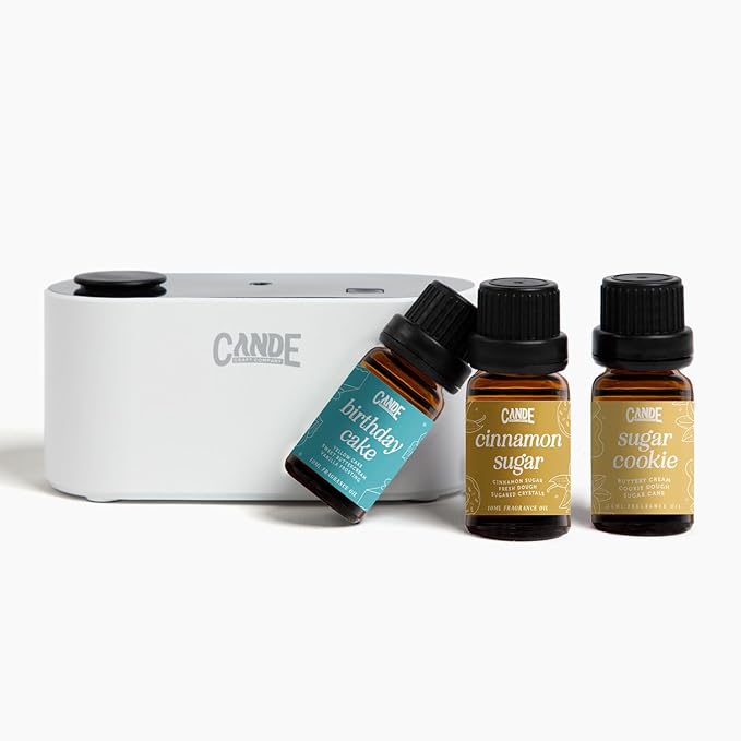 CE CRAFT Waterless Travel Diffuser Gift Set - Rechargeable Diffuser for Aromatherapy - Includes 3 Fragrance Oils - Fragrance Dispenser for Office and Home - Bakery, White