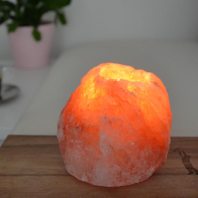 Zen'Light Himalayan Rock Salt Crystal Candle Holder - 1kg - Authentic Natural Himalayan Salt - Hand Carved - Amber Color - Tabletop - Multiple Occasions - General Use / Gifting
