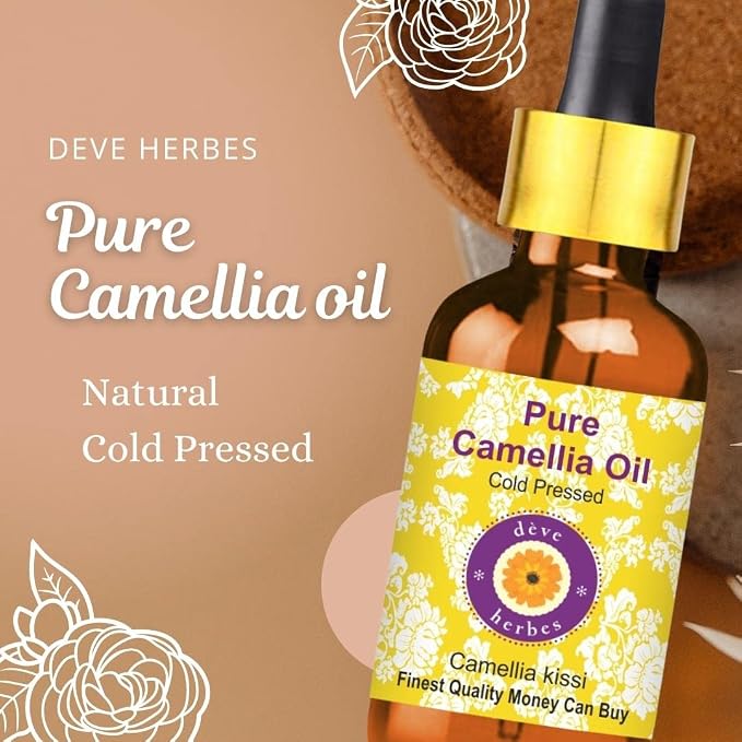 Deve Herbes Camellia Oil (Camellia kissi) | Cold Pressed | Pure | Natural | Undiluted | For Diluting Essential oils | For Skin & Massage | Non-Sticky | Lightweight | Men & Women | 15ml (0.50 oz)
