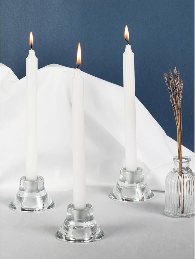 CANDWAX White Taper Candles Pack of 4 - Slow Burning Dripless Unscented Straight Candles 12 inch - Ideal for Dinner Table - Smokeless Long Candlesticks