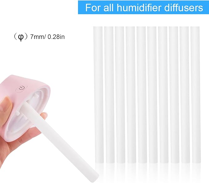 10Pcs USB Humidifier Filters Sticks, 7x130mm/0.28x5.12in Mini Portable Humidifier Refill Filter Cotton Sticks Absorbent Wicking Sponge Diffuser for Office, Bedroom, Home