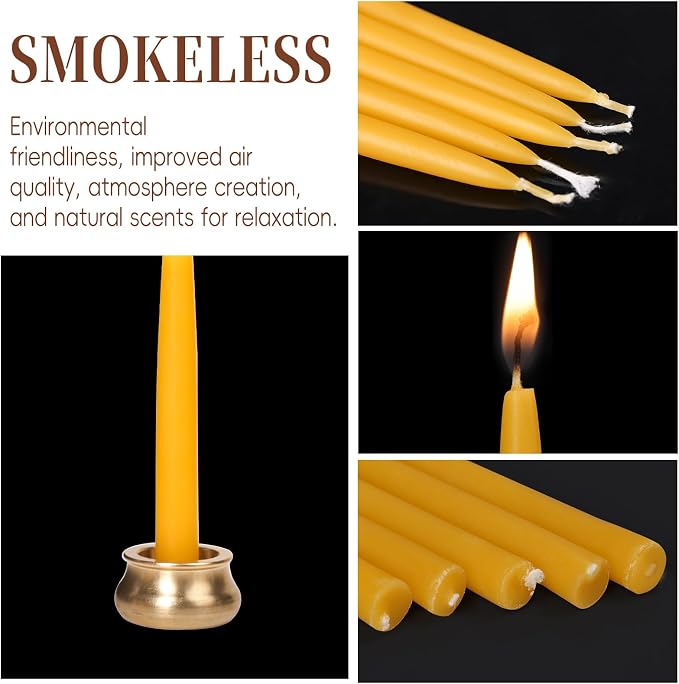 20 Minute Beeswax Meditation Candles, 40 Pack Dripless Beeswax Candles with Brass Candle Holders, Prayer Candle Gift for Yoga Relaxation