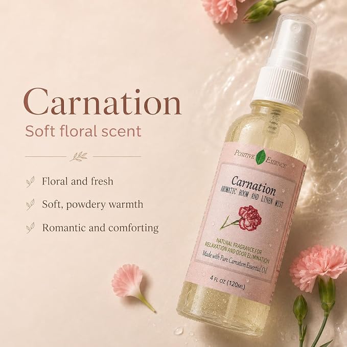 Carnation Linen & Room Spray, Natural Aromatic Bathroom Spray Made with Pure Essential Oils, Refreshing Home Fragrance