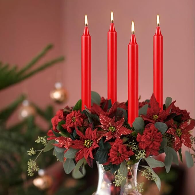 YOROXRG Set of 20 Red Candles –Spell Chime Candles for Christmas,Household, Wedding, Rituals, Prayer, Birthdays, Meditation, Altar,Party and Home Décor Candlesticks - 4 Inch Tall, Unscented (Red)